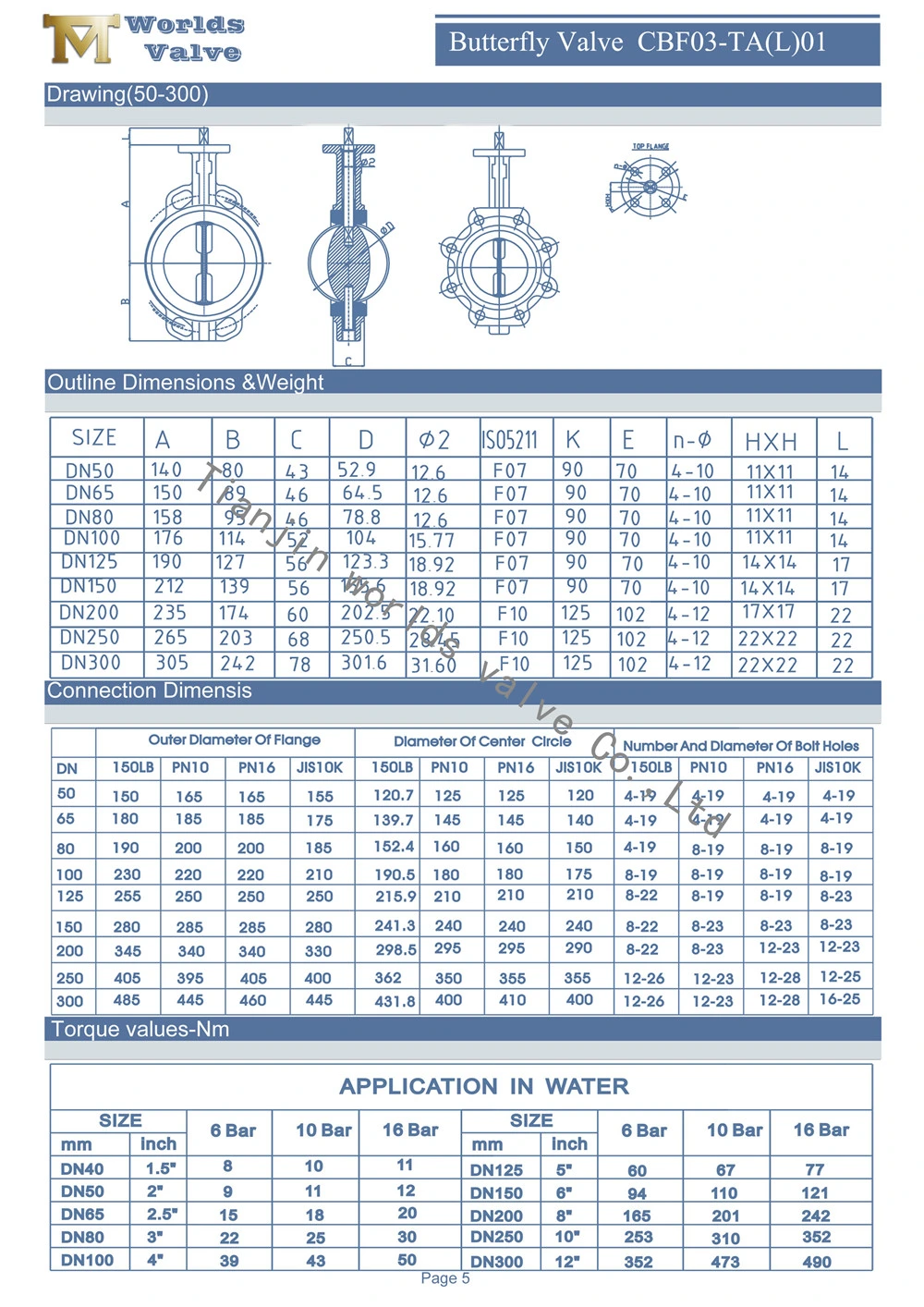 As2129 Table D/E Lug Type Butterfly Valve Two Pieces Stem Two Shaft Without Pin